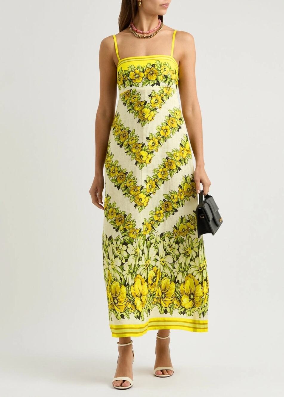 Alemais Gisela Yellow Linen Floral Strappy Maxi Midi Dress Size 2 US 6 AU Column